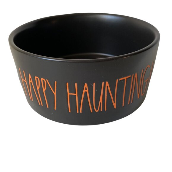 Rae Dunn Artisan by Magenta Halloween "Happy Haunting" Black Ceramic Dog Bowl - Picture 1 of 5